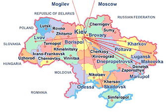 Location of detached branches at map of Ukraine